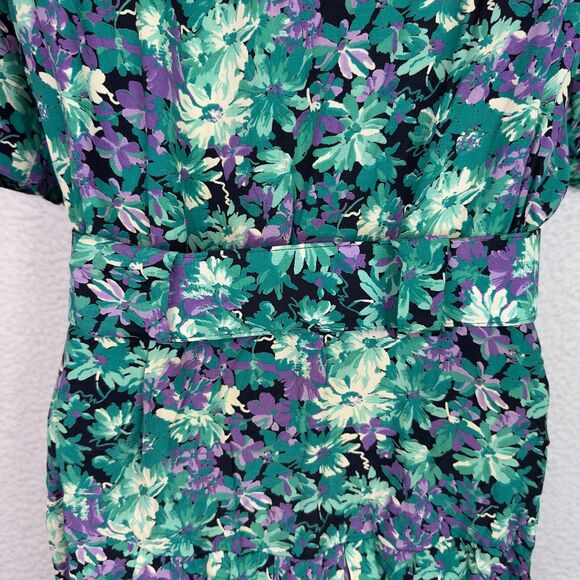 Vintage  80s E.D. Michaels Floral Maxi Dress Green Purple Prairie Cottagecore - Picture 4 of 9